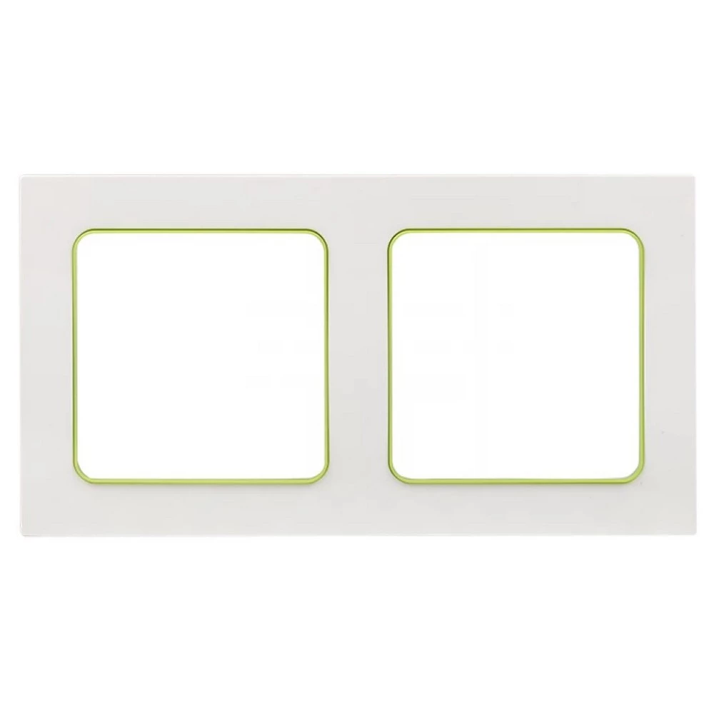 Рамка EKF PROxima Стокгольм 2 поста 82х153х8 мм, корпус - поликарбонат, монтаж - универсальный, цвет - белый линия зеленая EXM-G-303-20