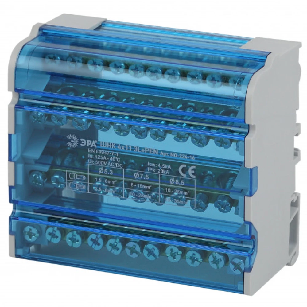Шины на DIN-рейку ЭРА NO-224-16 в корпусе кросс-модуль ШНК 4х11 3L+PEN, количество полюсов - 4, количество зажимов на полюс - 11 Б0043934 Шины на DIN-рейку ЭРА NO-224-16 в корпусе кросс-модуль ШНК 4х11 3L+PEN, количество полюсов - 4, количество зажимов на полюс - 11 Б0043934