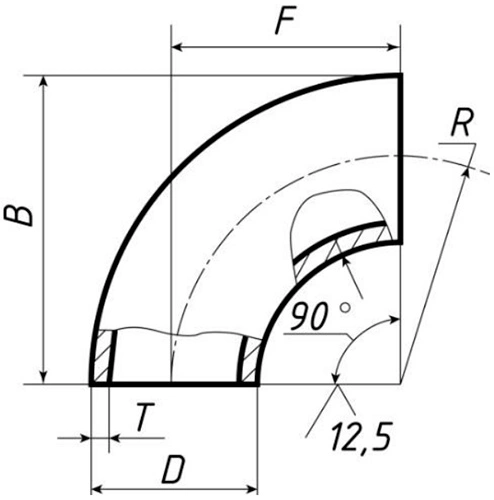 Отвод бесшовный крутоизогнутый 90° Св-Св-Ст20 2″ Ду50 Ру100 ГОСТ 17375-2001 исполнение 2, наружный диаметр - 57мм, толщина стенки - 3.5мм, корпус - сталь 20, присоединение - под приварку