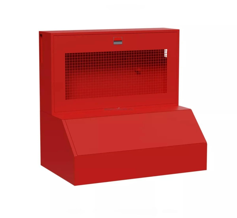 Щит пожарный НПК Модуль 1200х1250х300 мм, комбинированный закрытого типа с емкостью для песка 800 мм, 1 дверь - сетка, красный