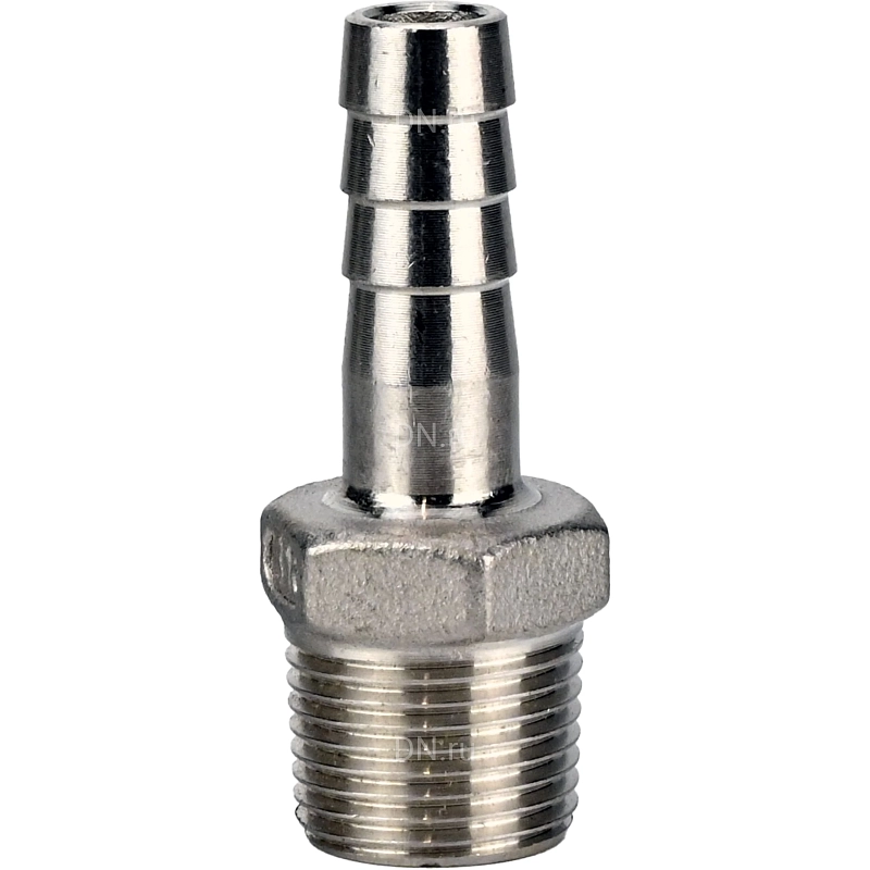 Штуцер елочка BF32-T-1/2-13 1/2″х13мм Ду15 Ру16 шланговый, корпус - нержавеющая сталь AISI 316 (CF8M), присоединение - наружная резьба/штуцер